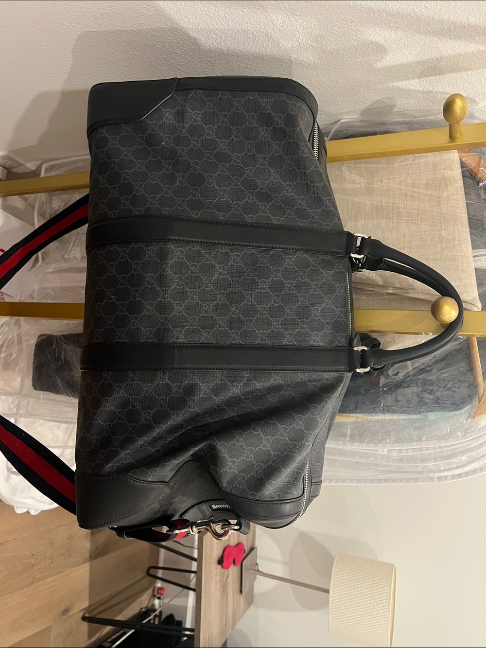 Gucci Black Designer Monogram Travel Duffel Bag